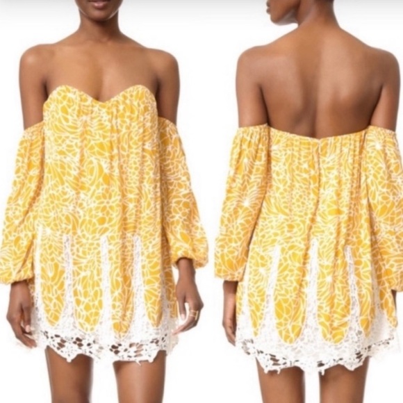 NWT Lovers and Friends - ‘Mosaic Fairy” Yellow and White Printed Crochet Dress - Picture 2 of 15